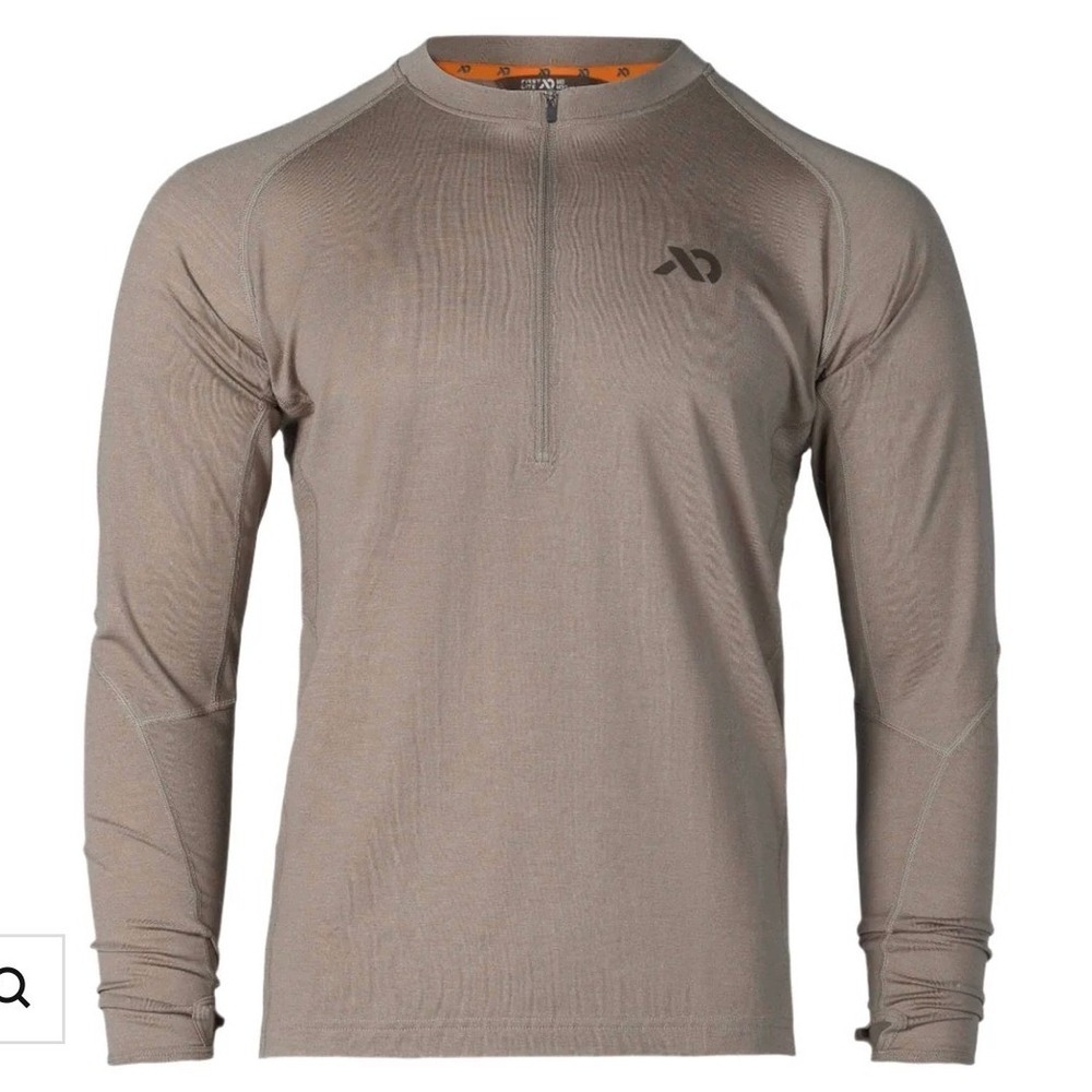 First Lite Wick Quarter Zip Men XL Brown Merino Wool Base Layer Thumb Loops